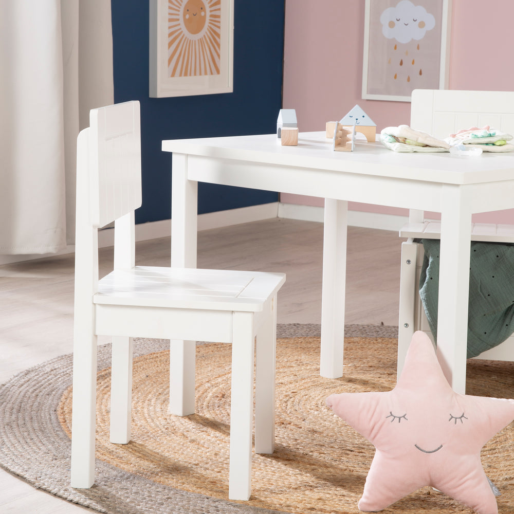 Kinderstuhl, Stuhl mit Lehne für Kinder, weiß lackiert, HxBxT: 59 x 29 x 29 cm, Sitzhöhe 31 cm