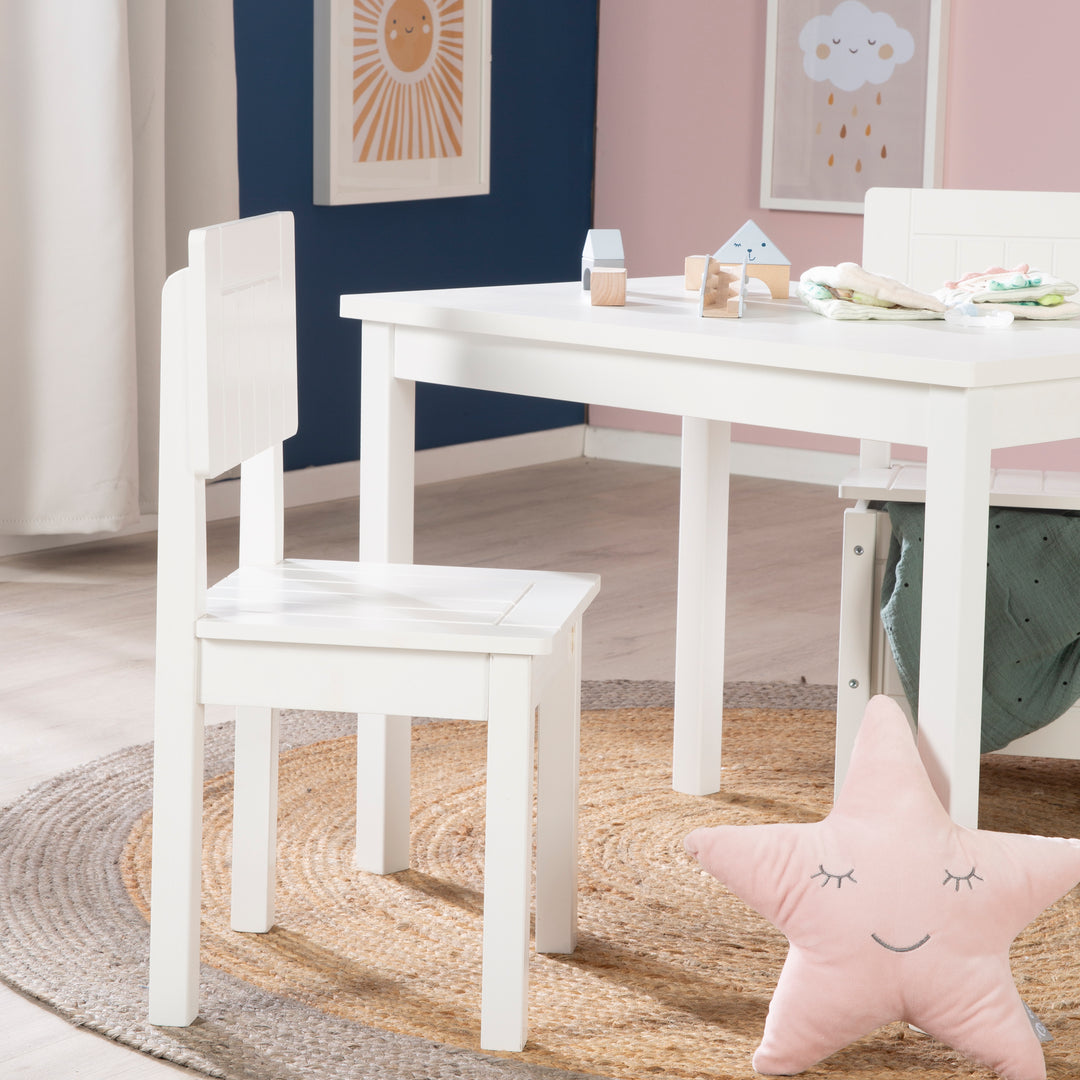 Kinderstuhl, Stuhl mit Lehne für Kinder, weiß lackiert, HxBxT: 59 x 29 x 29 cm, Sitzhöhe 31 cm