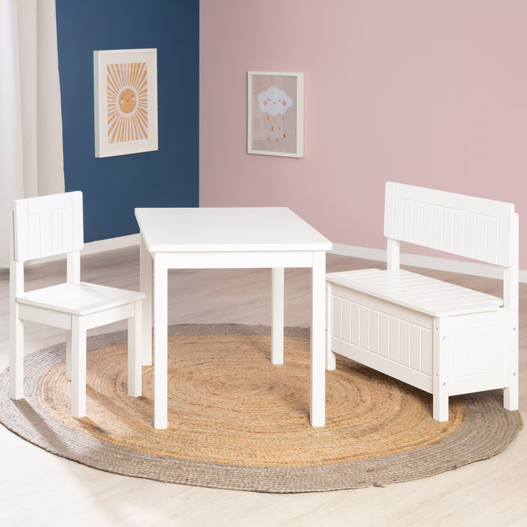 Silla para niños, silla con respaldo para niños, pintado de blanco, H x A x P: 59 x 29 x 29 cm, altura del asiento 31 cm