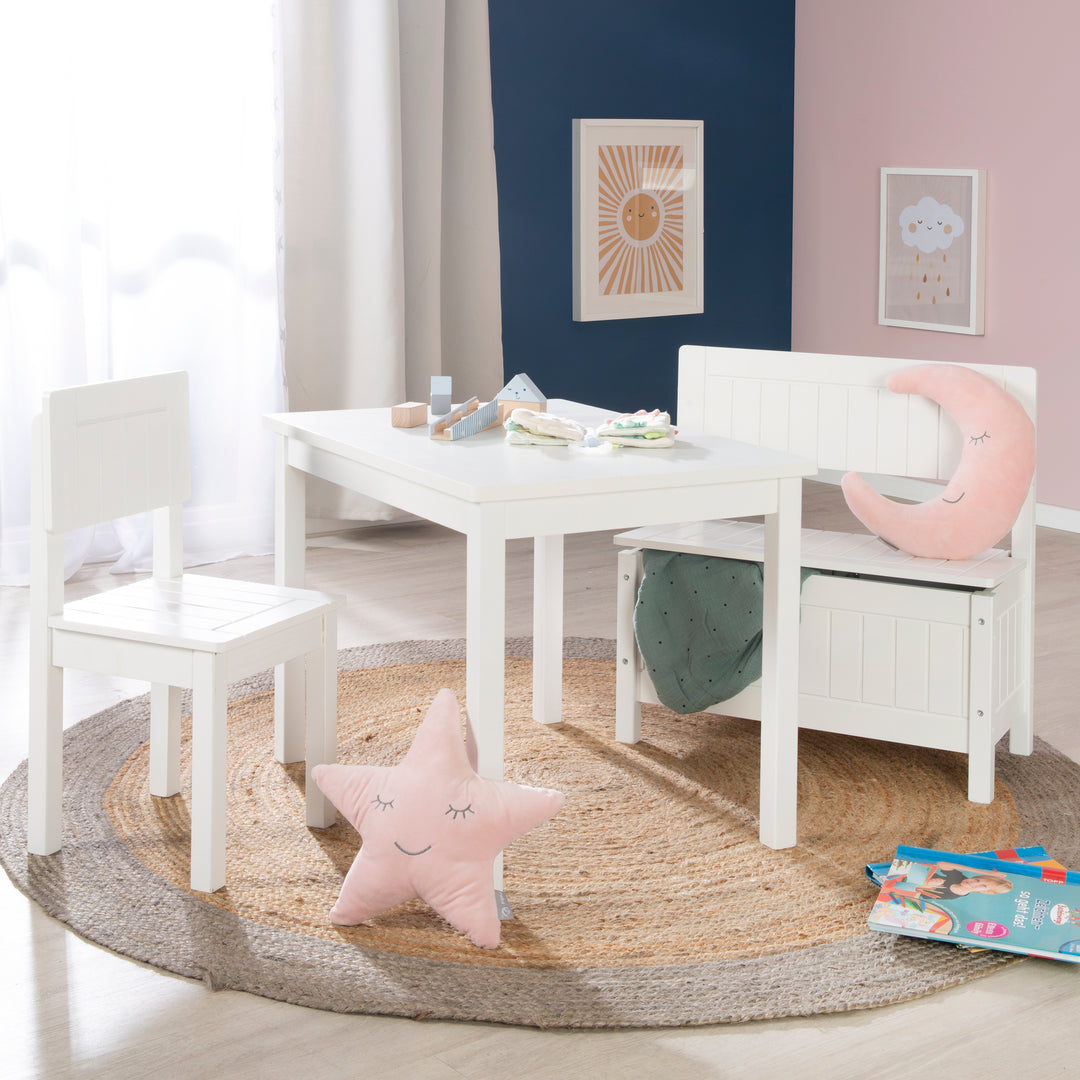 Kinderstuhl, Stuhl mit Lehne für Kinder, weiß lackiert, HxBxT: 59 x 29 x 29 cm, Sitzhöhe 31 cm