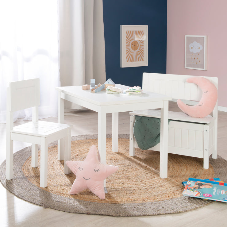 Silla para niños, silla con respaldo para niños, pintado de blanco, H x A x P: 59 x 29 x 29 cm, altura del asiento 31 cm