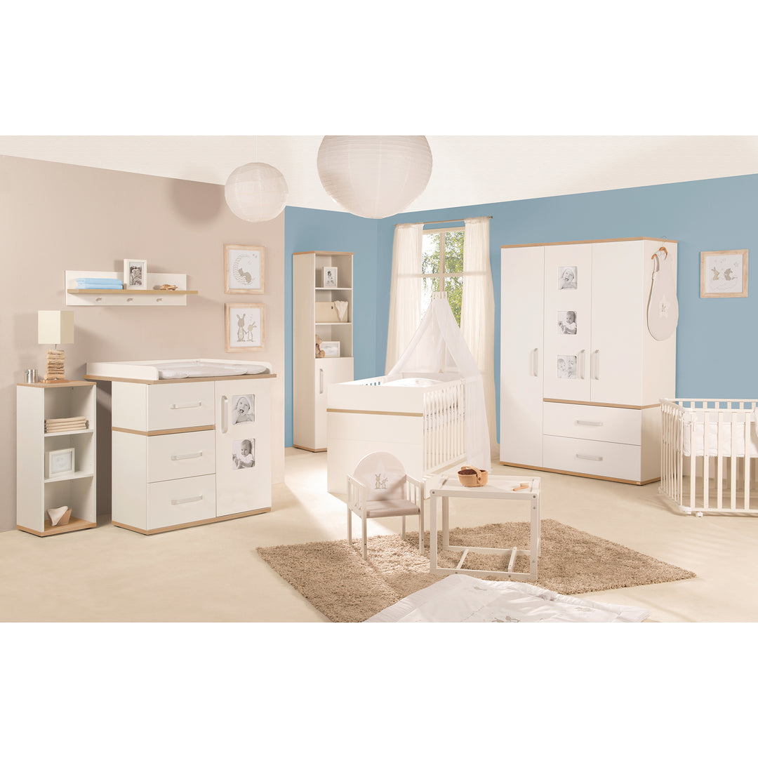 Babymöbel-Set 'Pia', 2-tlg, inkl. Kombi-Bett 70 x 140 cm & breiter Wickelkommode, Weiß / San Remo Eiche