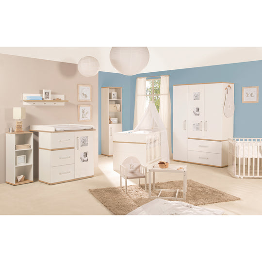 Babymöbel-Set 'Pia', 2-tlg, inkl. Kombi-Bett 70 x 140 cm & breiter Wickelkommode, Weiß / San Remo Eiche