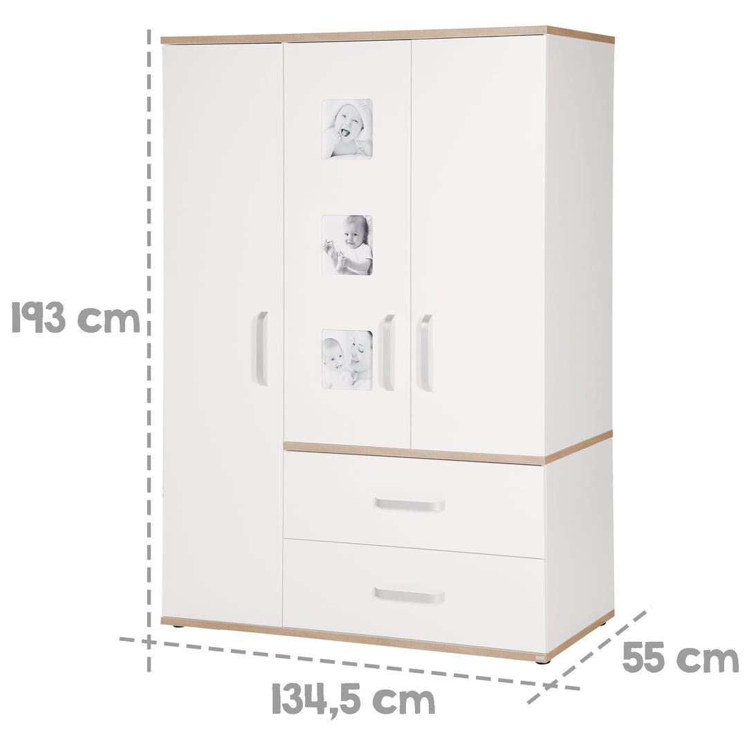 Children's Furniture Set 'Pia', 3-Piece, including Baby Bed 70 x 140 cm, Changing Table & Wardrobe, White