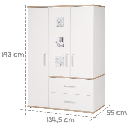 Set de meuble 'Pia‘, 3 pièces, incl. lit évolutif 70 x 140 cm, commode à langer et armoire, blanc
