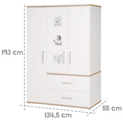 Armoire "Pia", 3 portes avec 3 cadres d’image, pour chambre d'enfant, blanc/chêne "San Remo"