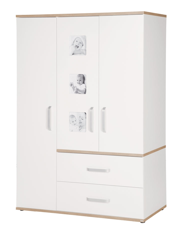 Armoire "Pia", 3 portes avec 3 cadres d’image, pour chambre d'enfant, blanc/chêne "San Remo"