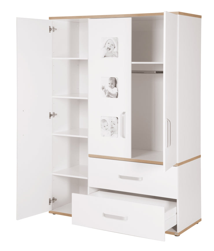 Wardrobe 'Pia', 3 doors, incl. 3 picture frames, baby and children's room, oak 'San Remo'