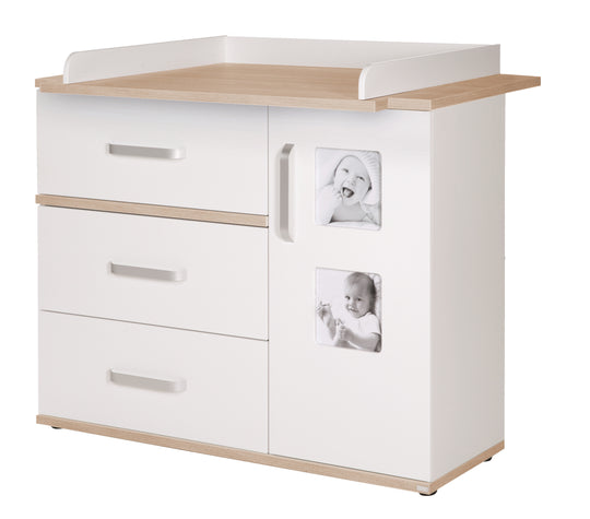 Babymöbel-Set 'Pia', 2-tlg, inkl. Kombi-Bett 70 x 140 cm & breiter Wickelkommode, Weiß / San Remo Eiche