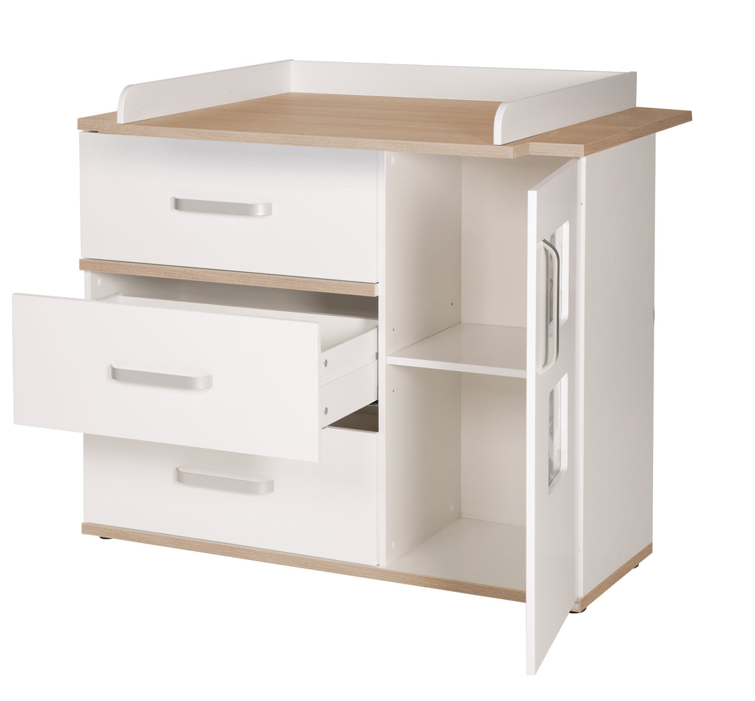Babymöbel-Set 'Pia', 2-tlg, inkl. Kombi-Bett 70 x 140 cm & breiter Wickelkommode, Weiß / San Remo Eiche