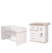 Kindermöbelset 'Pia', 2-teilig, Baby-/Kinderbett 70 x 140 cm, Wickelkommode mit Wickelansatz, weiß