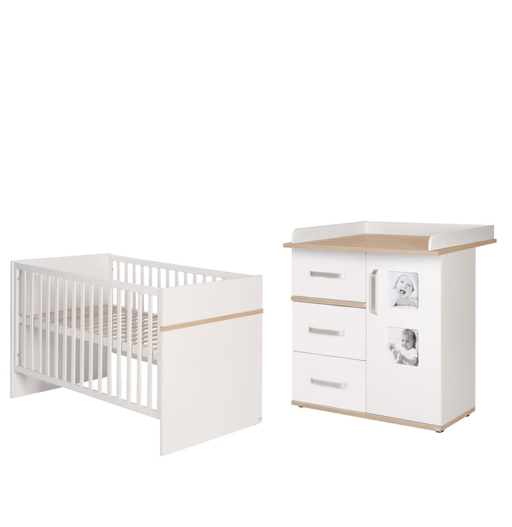 Children's furniture set 'Pia', 2 pieces, baby/cot 70 x 140 cm, wrap dresser with wrap base, white