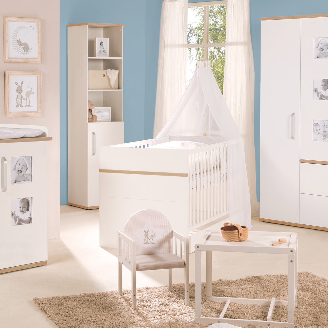 Cama infantil combinada 'Pia', 70 x 140 cm, blanca, ajustable en altura/convertible, 3 barrotes extraíbles