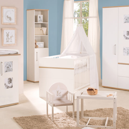 Cama infantil combinada 'Pia', 70 x 140 cm, blanca, ajustable en altura/convertible, 3 barrotes extraíbles