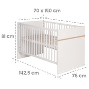Kindermöbelset 'Pia', 2-teilig, Baby-/Kinderbett 70 x 140 cm, Wickelkommode mit Wickelansatz, weiß