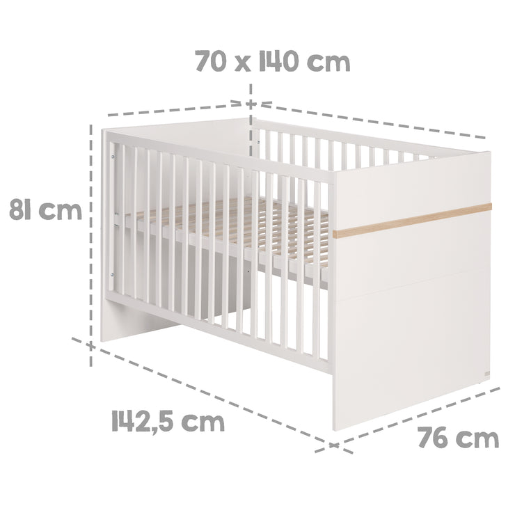 Kindermöbelset 'Pia', 2-teilig, Baby-/Kinderbett 70 x 140 cm, Wickelkommode mit Wickelansatz, weiß