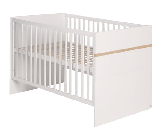 Cama infantil combinada 'Pia', 70 x 140 cm, blanca, ajustable en altura/convertible, 3 barrotes extraíbles