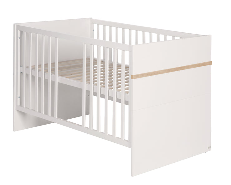 Conjunto de muebles para bebé 'Pia', 2 piezas, incluye cama combinada de 70 x 140 cm y cambiador ancho, blanco / roble San Remo