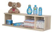 Nappy shelf, wall board with 2 sliding partitions on hidden guides, 'maple' decor