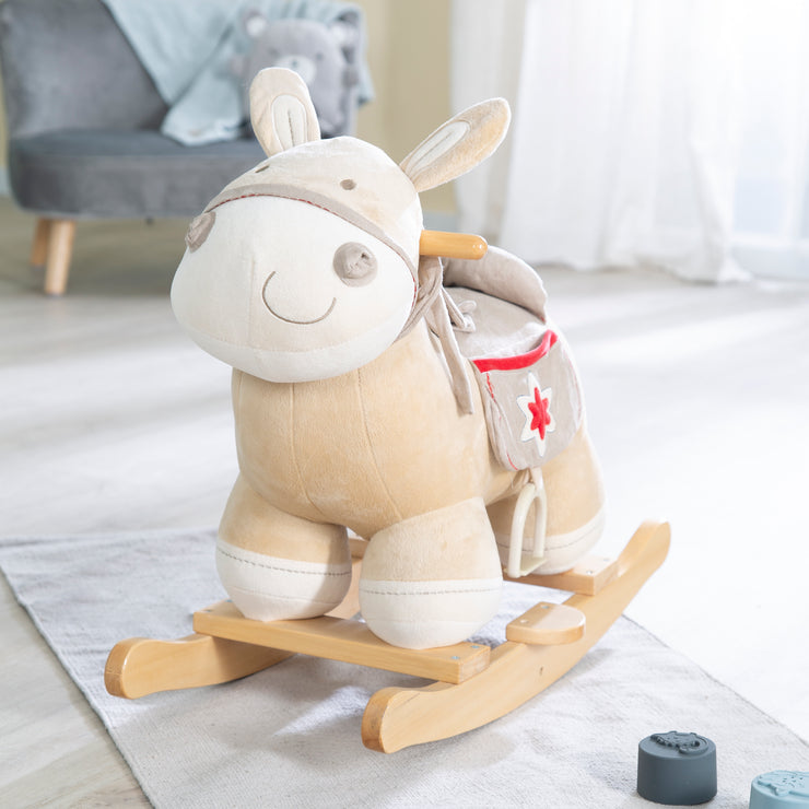 Rocking horse, rocking animal in wood with fabric upholstery, with sti –  roba