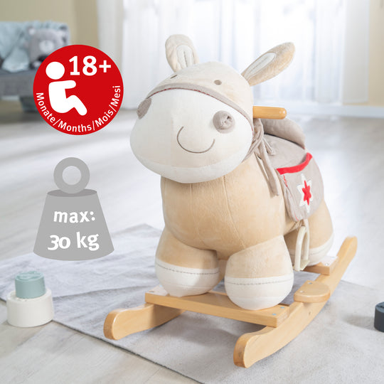 Rocking Unicorn, Padded, Saddle and Bridle in Grey/Gold, 63 x 31 x 73 cm, from 24 Months