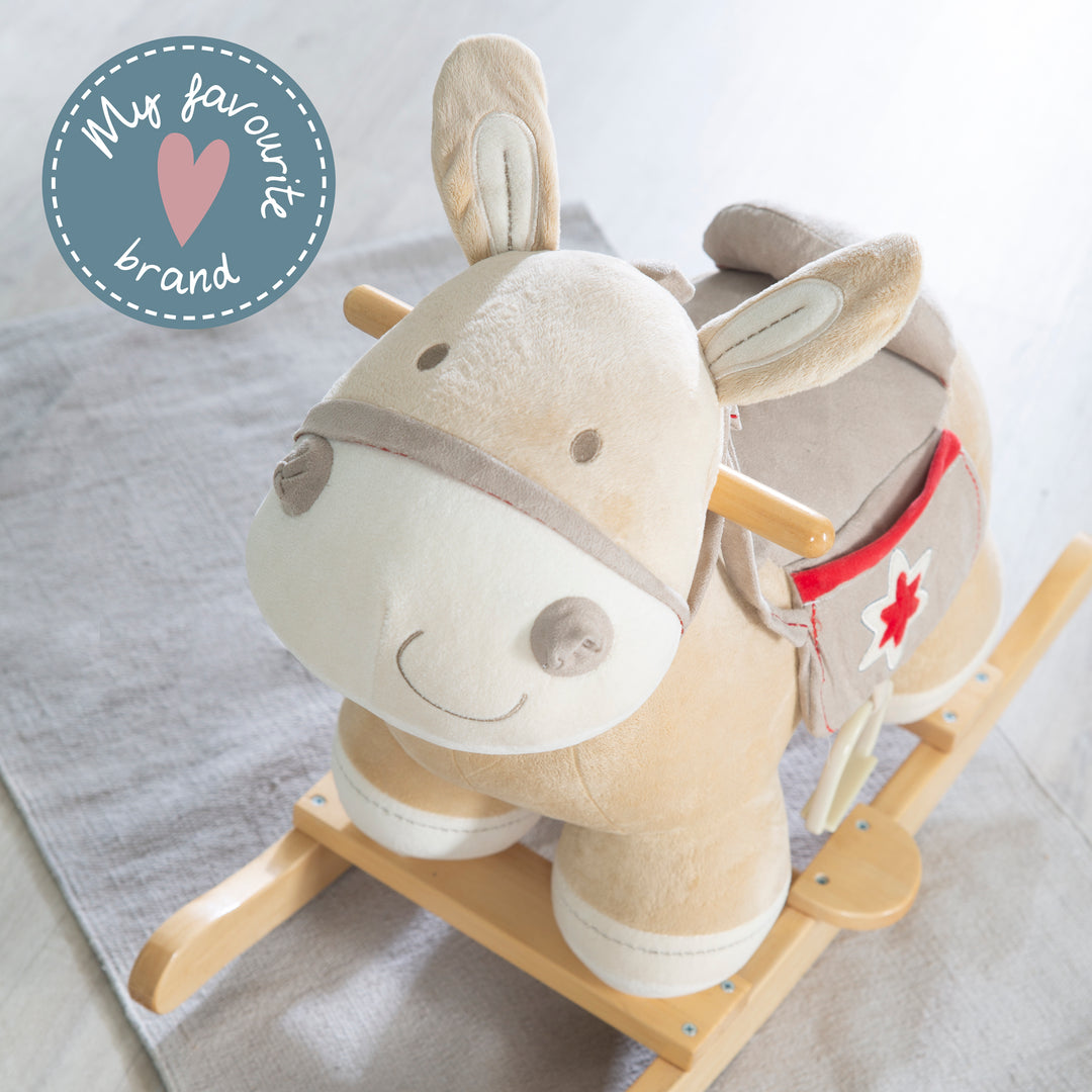 Rocking Unicorn, Padded, Saddle and Bridle in Grey/Gold, 63 x 31 x 73 cm, from 24 Months