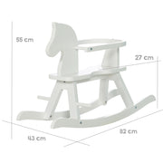 Rocking horse in solid wood white lacquered, growing with removable protective ring