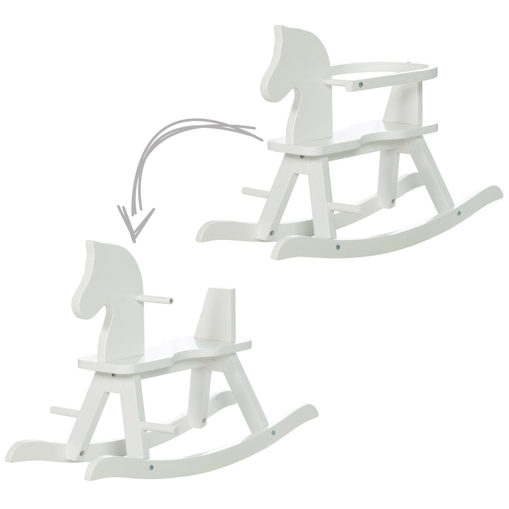 Rocking horse in solid wood white lacquered, growing with removable protective ring