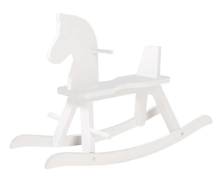 Rocking horse in solid wood white lacquered, growing with removable protective ring