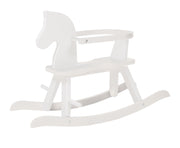 Rocking horse in solid wood white lacquered, growing with removable protective ring