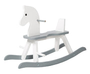 Rocking horse made of solid wood, white / gray, grows with the child, removable protective ring, from 1 year