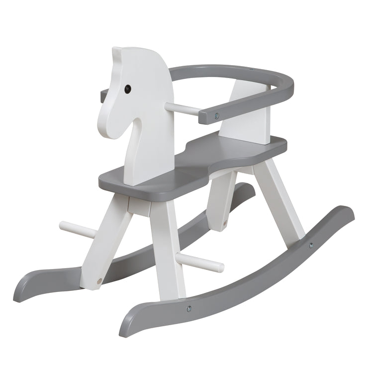 Rocking horse made of solid wood, white / gray, grows with the child, removable protective ring, from 1 year