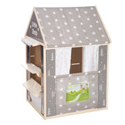 Spielhaus-Kombination, enthält Kaufladen, Kasperletheater, Tafel, Schalter für Post/Bank/Kiosk