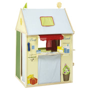 Spielhaus-Kombination, enthält Kaufladen, Kasperletheater, Tafel, Schalter für Post/Bank/Kiosk