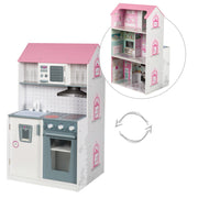 Playhouse 2 in 1, reversible dollhouse & children's kitchen, large dolls villa and play kitchen in one
