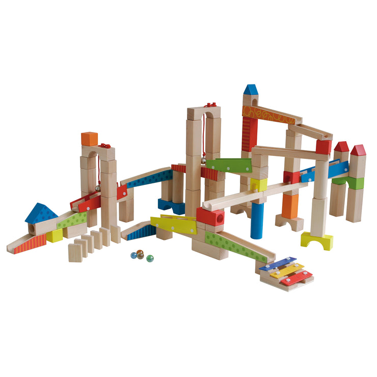 Marble run, wooden ball track large, 100 pieces, marble track, motor skills toys can be set up variably