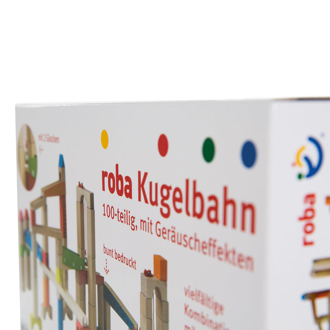 Kugelbahn, Holzkugelbahn groß, 100-teilig, Murmelbahn, Motorikspielzeug variabel aufbaubar
