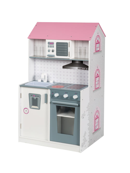 Playhouse 2-in-1, Reversible Dollhouse & Play Kitchen, Large Doll Villa and Play Kitchen in One