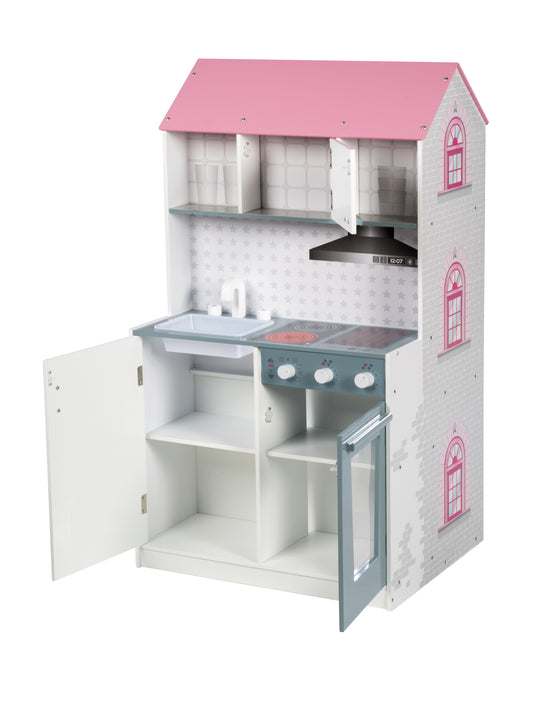 Playhouse 2-in-1, Reversible Dollhouse & Play Kitchen, Large Doll Villa and Play Kitchen in One