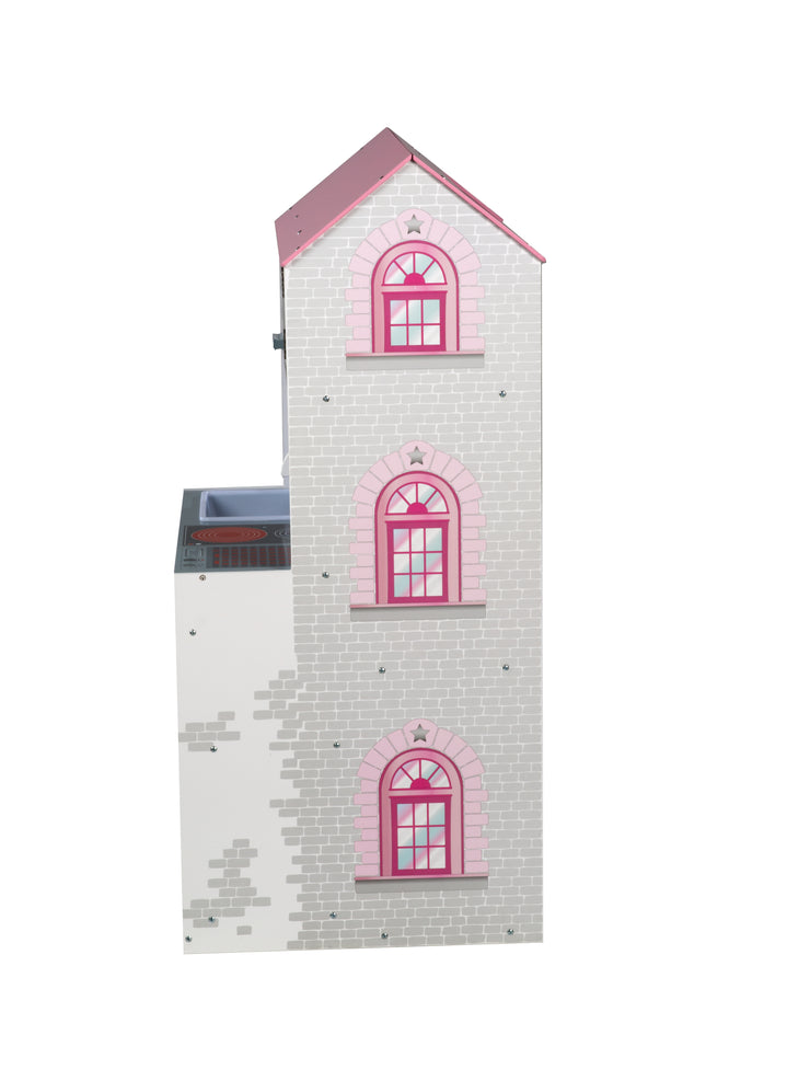 Playhouse 2 in 1, casa delle bambole reversibile e cucina per bambini, grande villa per bambole e cucina da gioco in uno