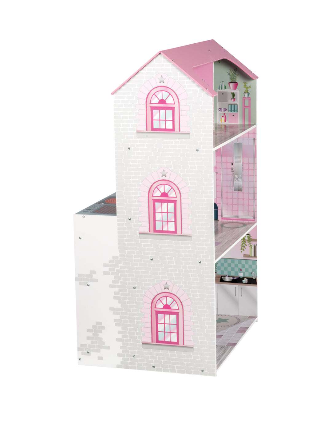 Playhouse 2-in-1, Reversible Dollhouse & Play Kitchen, Large Doll Villa and Play Kitchen in One