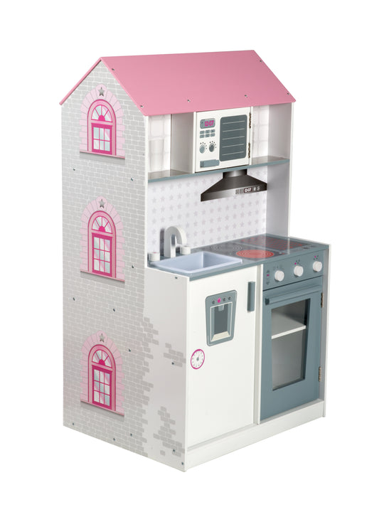 Playhouse 2-in-1, Reversible Dollhouse & Play Kitchen, Large Doll Villa and Play Kitchen in One