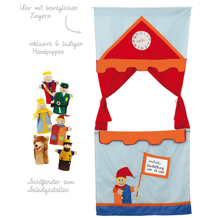 Kasperletheater für Türen, platzsparendes Puppentheater für Kinder inkl. 6 Handpuppen, zum Aufhängen