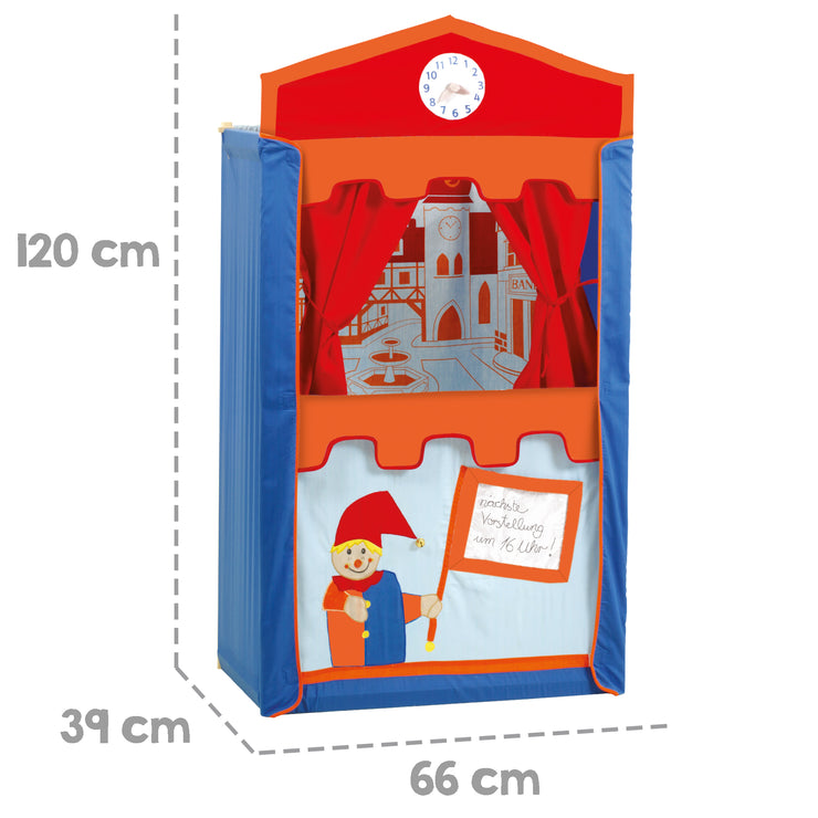 Puppet theater including 6 hand puppets, puppet theater made of solid wood, free-standing puppet theater