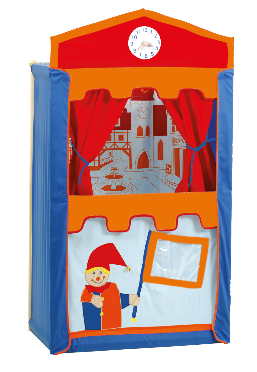 Kasperletheater inkl. 6 Handpuppen, Kaspertheater aus Massivholz, Puppentheater freistehend