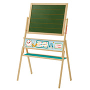 Blackboard 'ABC Eule', standing blackboard rotatable with lined writing board, magnetic drawing board, wood, natural