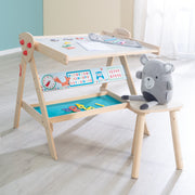 Table & children's seat set 'Fox & Owl' convertible to table-chair set, in natural wood