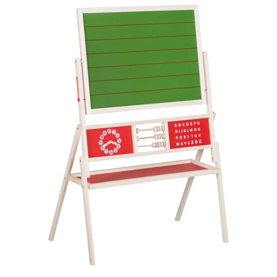 Tavolo stand girevole con lavagna foderata, tavola da pittura magnetica, orologio, ABC, legno naturale