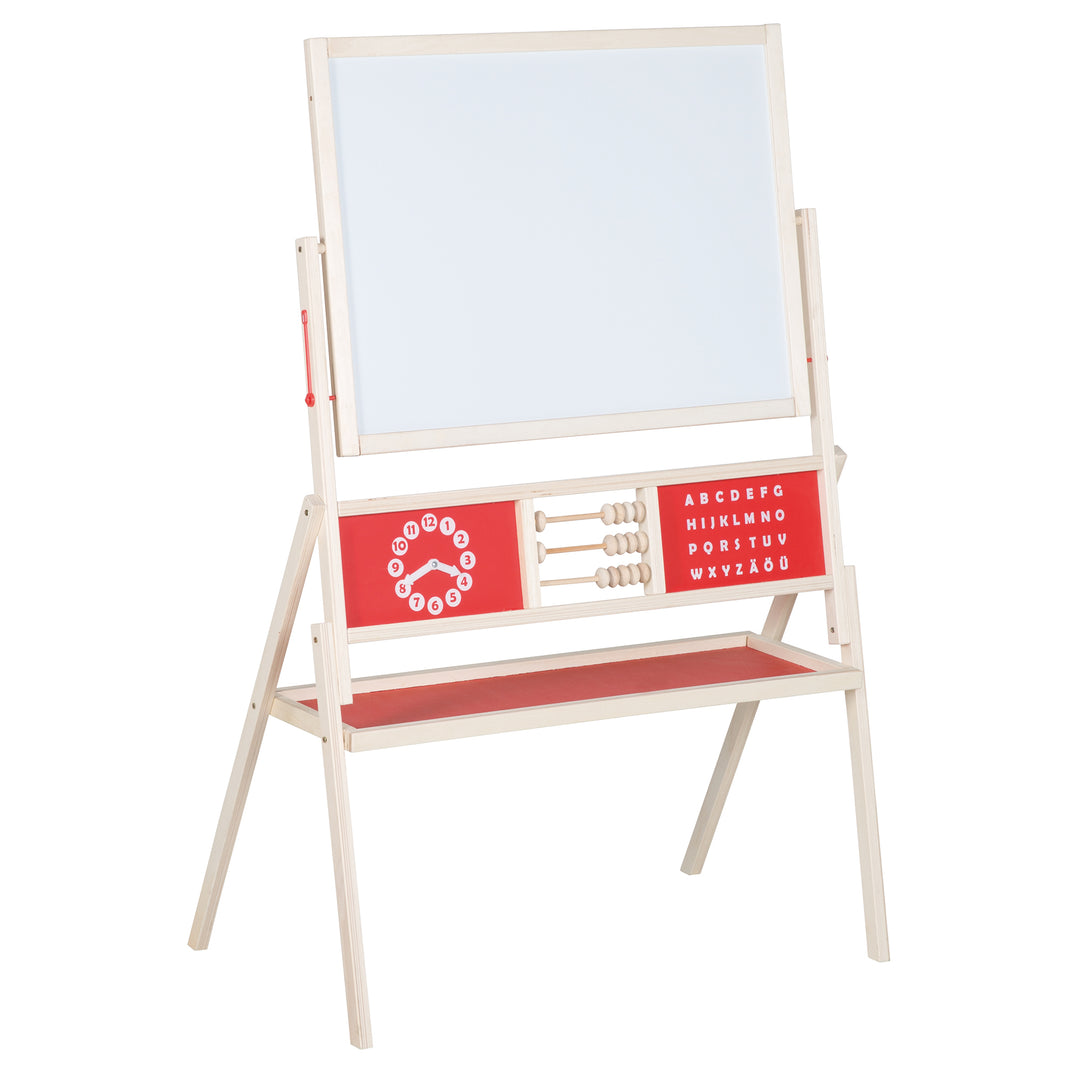 Tavolo stand girevole con lavagna foderata, tavola da pittura magnetica, orologio, ABC, legno naturale