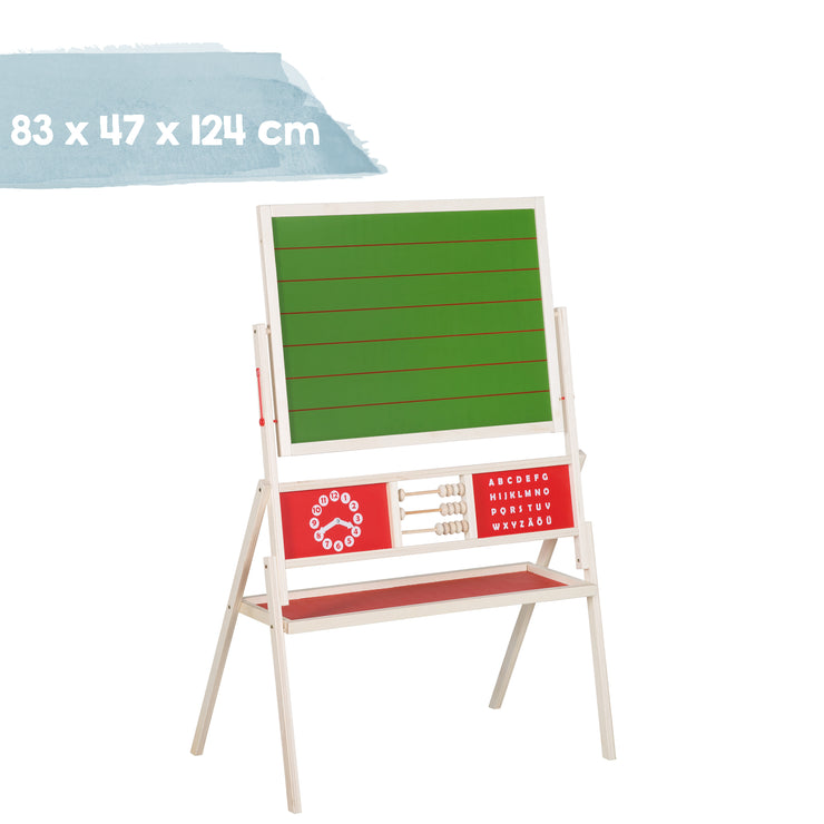 Standing board rotatable with lined writing board, magnetic painting board, clock, ABC, natural wood